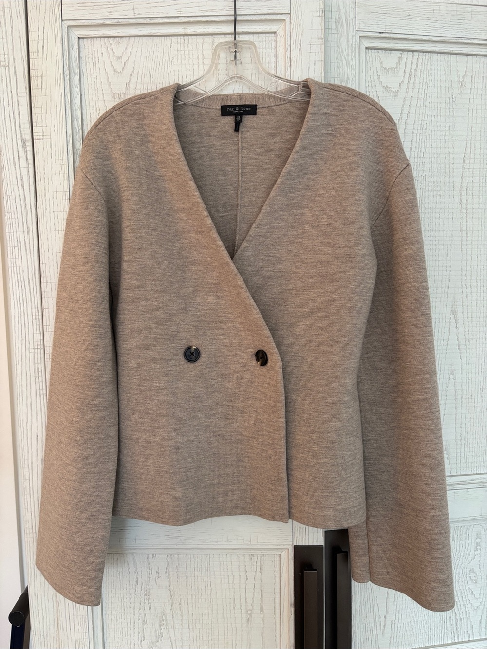 Rag & Bone Taupe V-Neck Double-Breasted Sweater Blazer